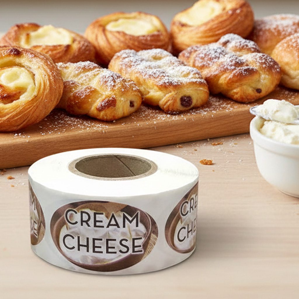 Cream Cheese Label Bakery Flavor Stickers – 500/roll - Image 2