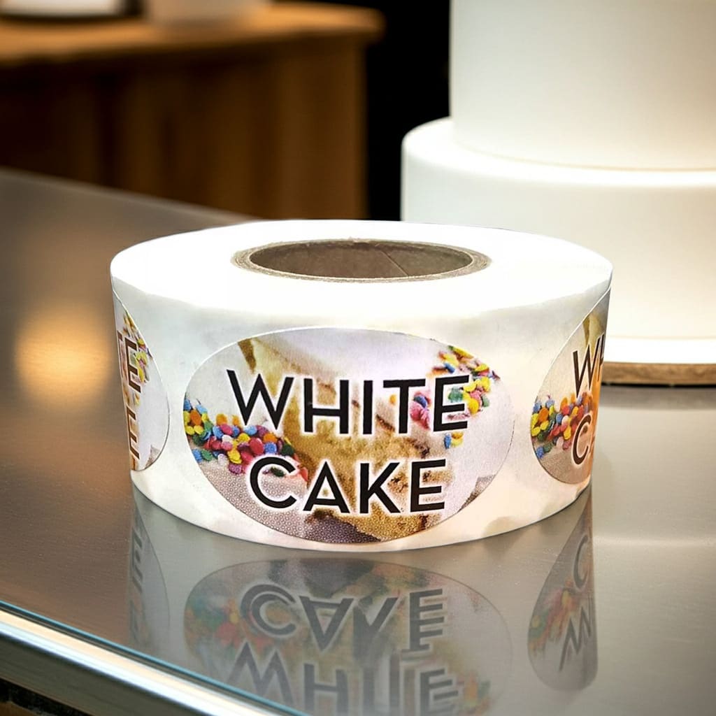 White Cake Label Bakery Flavor Stickers – 500/roll