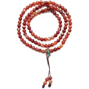 Mala necklace Red agate 108 beads 8 mm