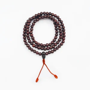 Mala necklace Dark Wood with Red String 108 beads 8 mm