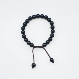 Mala bracelet Black Onyx with Brown String 21 beads 8 mm