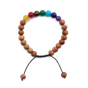 Bracelet Sandalwood & Chakra stones 23 beads 8 mm